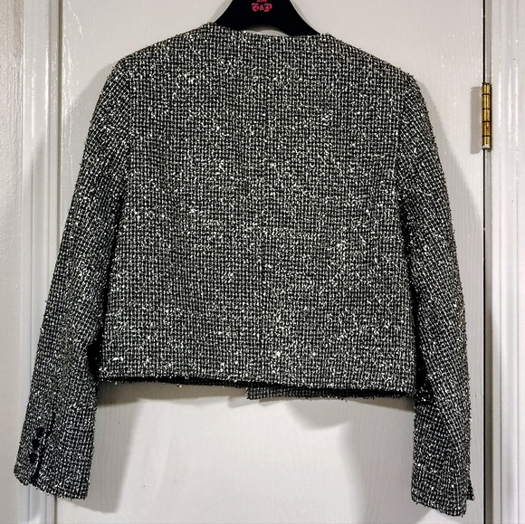 NWT $200 Banana Republic Metallic Tweed Jacket Women's Small Lined Gray Silver - Picture 9 of 13